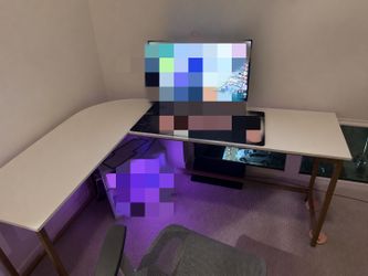 L shaped desk white&gold