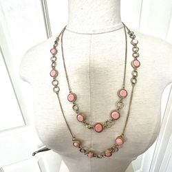 Double Stranded Peach Beaded Necklace 