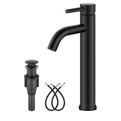 Matte Black Vessel Sink Faucet Bathroom Faucet Tall Stainless Steel Bathroom Sink Faucet Single Handle One Hole Round Body with Pop up Drain Basin Bow