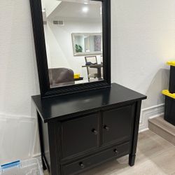 Crate And Barrel Solid Wood Cabinet & Mirror