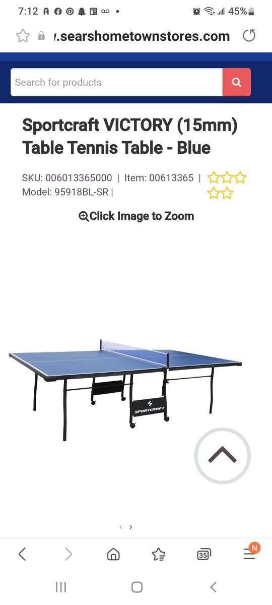 Sportcraft VICTORY (15mm) Table Tennis/Ping Pong Table - Blue