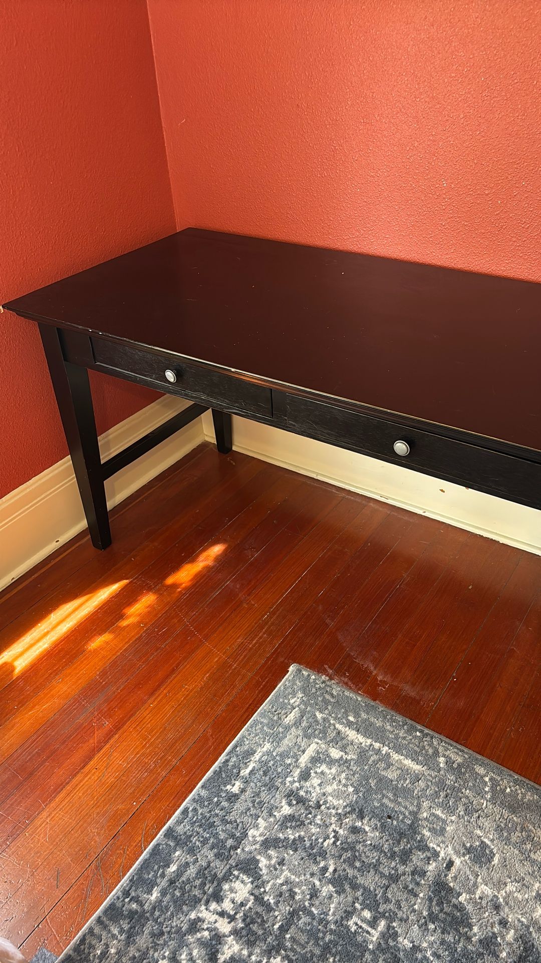 Black Wood 2 Drawer Desk With Silver Hardware