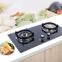 New 2 Burner Natural Gas Cooktop, Gas Cooktop Stove Top, Tempered Glass Burners Stove, Built-In Gas Stove with Anti-Tempering Protection for Apartment
