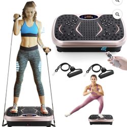 Vibration Plate Exercise Machine Lymphatic Drainage Platform Whole Body Shaker w/ 2 Resistance Bands, Home Workout Training Equipment for W