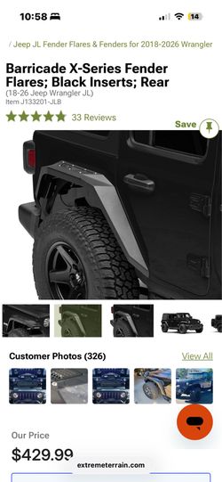 Jeep Barricade X-Series Fender Flares; Black Inserts; Rear