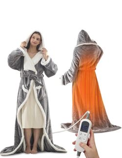 Heated Plush Robe with Hood and Controller