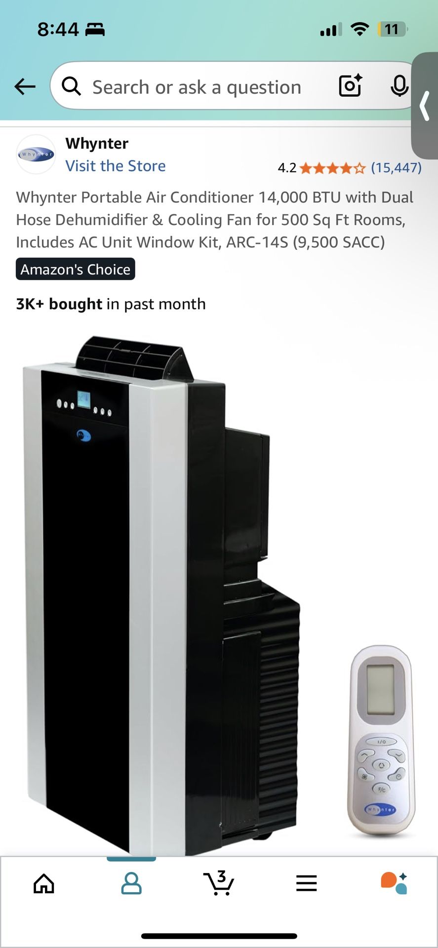 Whynter Portable Air Conditioner 14,000 BTU with Dual Hose Dehumidifier & Cooling Fan for 500 Sq Ft Rooms