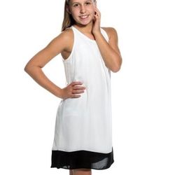 Little Girls Clothes Sleeveless Ivory Flowy Dress With Attached Slip Size 10 