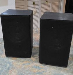 two Samsung PS-SM10 speakers and adjustable stands