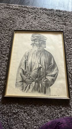 Framed Pencil Portrait Drawing Signed 1976