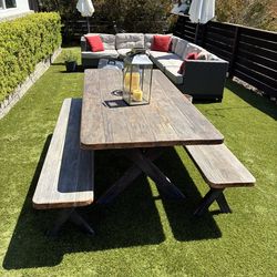 1960’s Solid Redwood Picnic Table & Benches *Needs Refurbish
