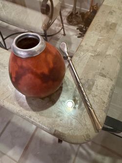 Traditional Yerba Mate Gourd + Bombilla - Calabash with Metal Rim & Straw