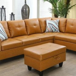 🔥GREAT PRICE🔥 Ginger Sectional Couch Set w/ Ottoman (Right Chaise)