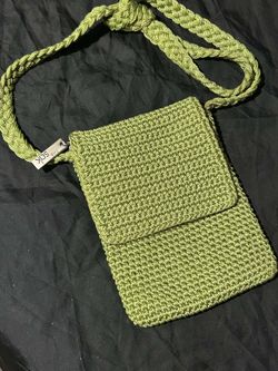 THE SAK Small Crossbody Crochet Purse Lime Green Handmade 8" x 7" Boho