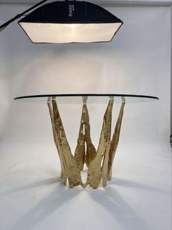 High glass table with brass