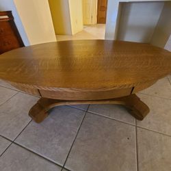 Antique Oval Coffee Table- Solid Tiger Oak -Center
Drawer-American Empire 