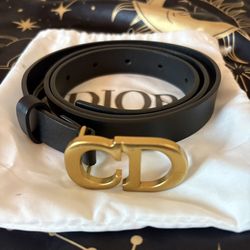 Christian Dior Black Leather Belt with Gold CD Buckle – Size 75 