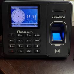 Acroprint Bio Touch Time Clock  Fully self-contained -- no software support needed  Simplest format -- data saved in Excel Prevents buddy punching Eas