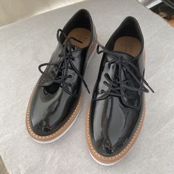 Vegan Leather Oxford Shoes (Sz 6) - Black Dress Shoes