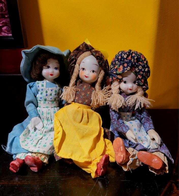Set of 3 Vintage Porcelain Dolls