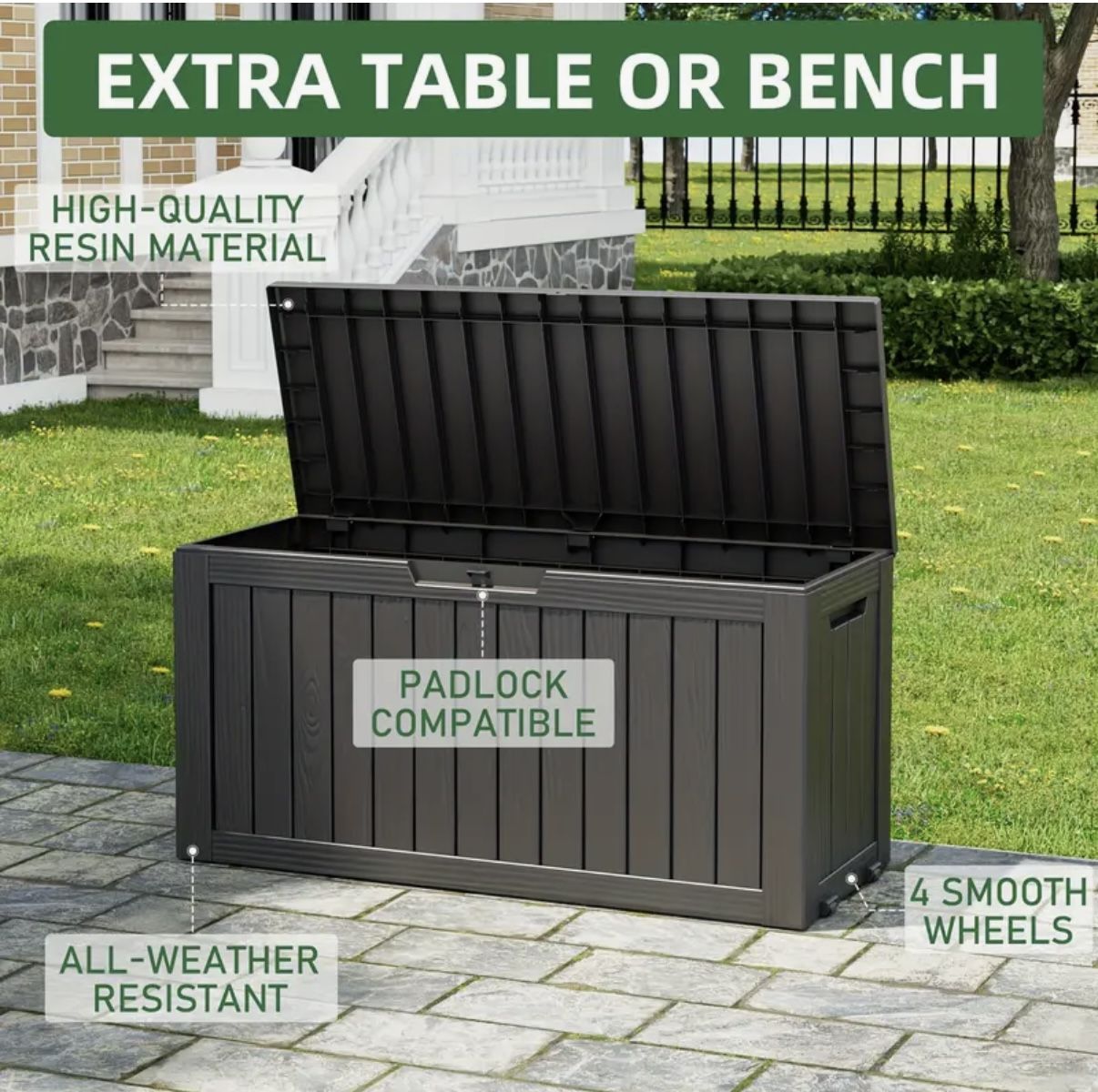 75 Gallon Lockable Resin Deck Box – 300 lbs Capacity, Waterproof & UV-Resistant Outdoor Storage