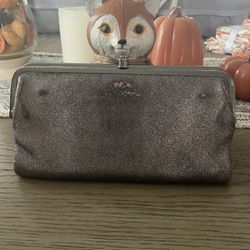 HOBO Rare Vintage Metallic Gunmetal Leather Lauren Wallet/Clutch