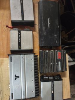 4. JL. AUDIO. AMPS 1. ROCKFORD FOSGATE and 1. MTX. ( NON WORKING ) FOR PARTS OR TO BE REPAIRED.