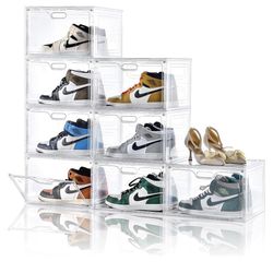 8 Pack Shoe Boxes Clear Plastic Stackable, Large Shoe Storage Organizer with Lids,Drop Side Shoe Containers