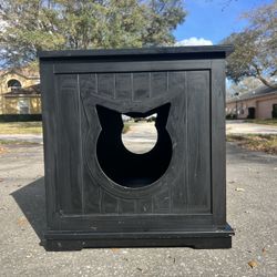 Black Cat Litter Box Enclosed Cabinet