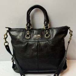 Coach Madison Black Leather Zipper Closure Top Handles Satchel Shoulder Bag