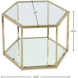 Louvre Modern 20" Brushed Gold + Glass Bunching Coffee Table | Glass Top | Hexagon
