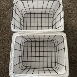 Set of 2 Fabric Storage Baskets / Bins – Modern Grid Design