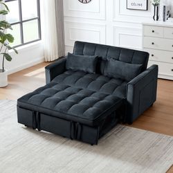 3 in 1 Convertible Sleeper Sofa Bed, Modern Pull Out Couch Bed, Adjustable Backrest, Velvet Loveseat Futon Sofa with Pillows & Pockets for Living Room