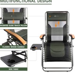 PORTAL Oversized Mesh Back Zero Gravity Reclining Patio Chairs, XL Padded Seat Folding Patio Lounge Chair with Adjustable Pillows and Cup Holder for P