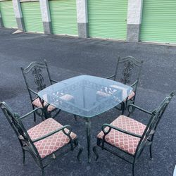 Wrought Iron Glass Top Dining Room Table Set