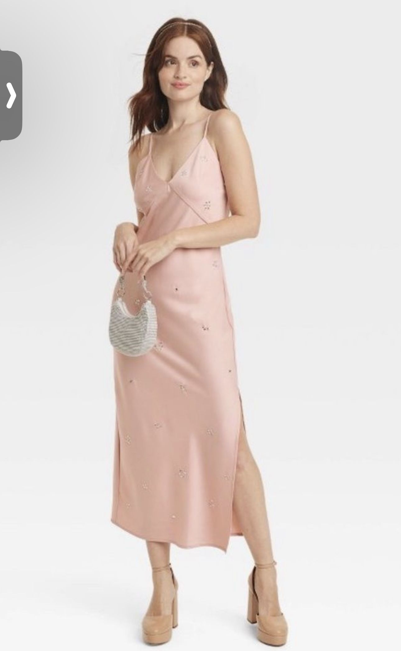 Medium Dusty Pink Maxi Dress Rhine Stones 