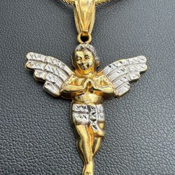 Jewelry 10k hollow two tone yellow gold religious mystic angel Pendant charm