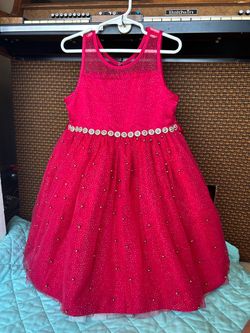 Girls Red Tulle Party Dress Size 6x/7