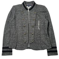 Tommy Hilfiger Military Band Style Jacket Open Front Metal Buttons Gray Size LARGE