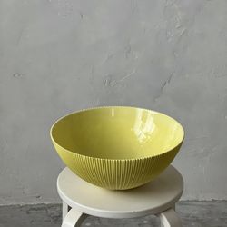 Vintage Yellow Glass Fluted Bowl 