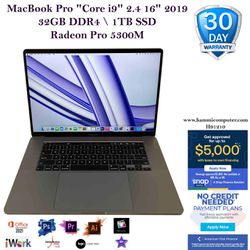 MacBook Pro "Core i9" 2.4 16" 2019 , 32GB, 1TB Radeon Pro 5300 "H91210