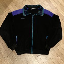 Vintage Columbia Aztec Pattern Purple And Black Fleece Jacket Zip Up Size Large