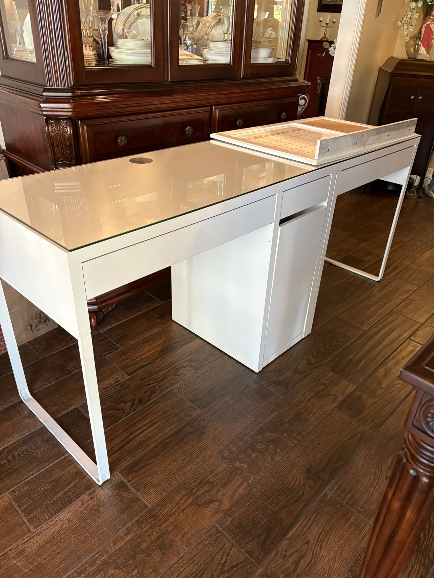 White Desks ( IKEA) With Custom Glass Topper