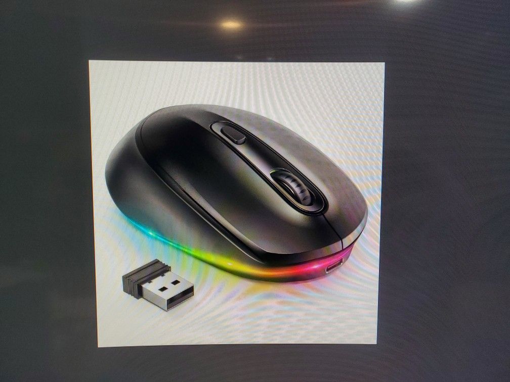 Backlit Wireless Mouse, Black Rechargeable USB A Nano Receiver