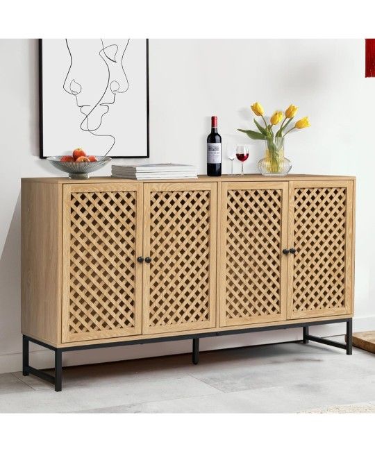 57 in Sideboard Buffet Media Cabinet With Grid Door