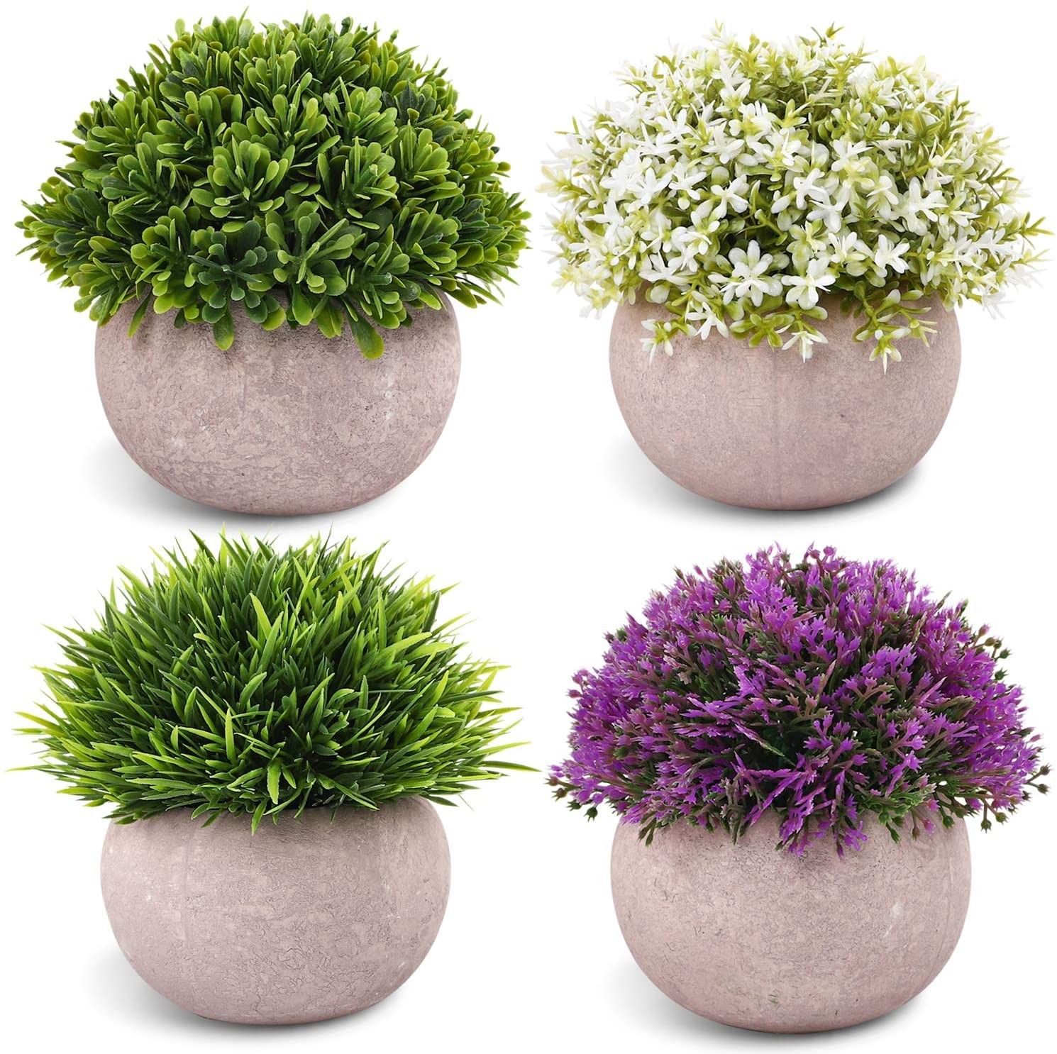 Set of 4-Artificial Mini Potted Plastic Plants Outdoor/Indoor Deco