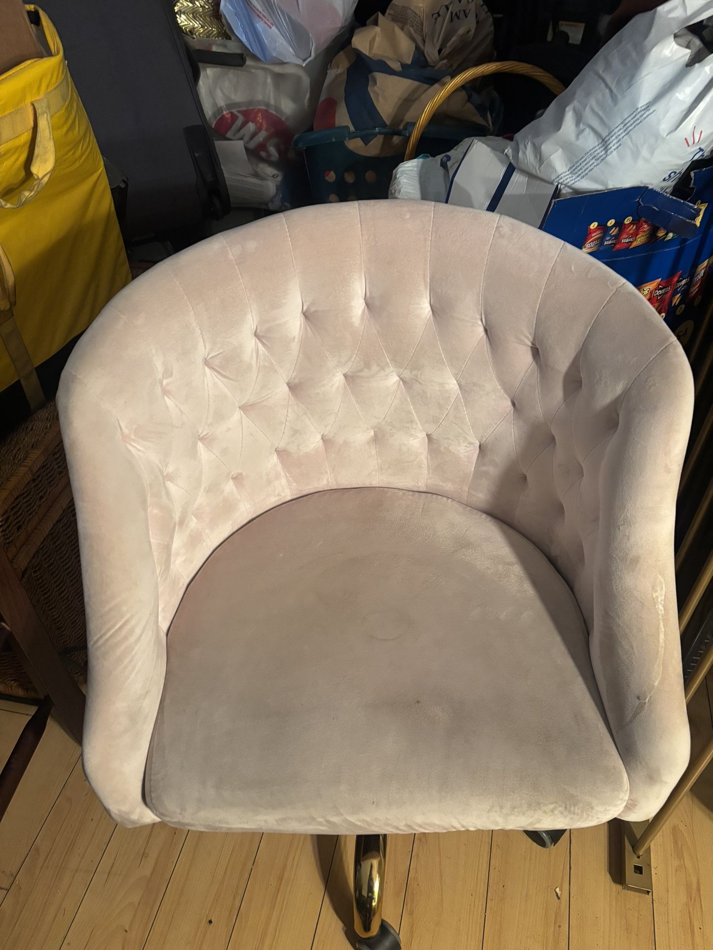 Pink gold leg swivel chair velvet