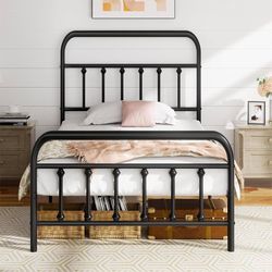 New Twin Size Metal Bed Frame with Headboard/Footboard, Mattress Foundation for Storage, Steel Slats Support, Noise Free, No Box Spring Needed, Easy A