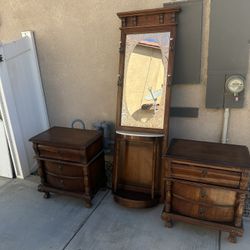 2 Night Stands With Dresser & Individual Mirror 
