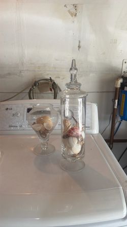Clear Glass Pedestal Vase with Seashells